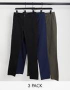 Asos Design 3 Pack Skinny Chinos In Black Navy & Green-multi