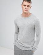Selected Homme Textured Knitted Sweater In Cotton - Gray