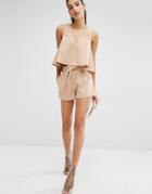 Parallel Lines High Waisted Shorts With Belt Tie Co-ord - Sand
