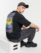 Asos Design Oversized T-shirt In Black Acid Wash With Back Poster Style Print