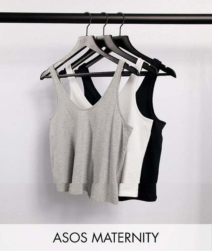 Asos Design Maternity Ultimate Organic Cotton Scoop Neck Vest 3 Pack Save-multi
