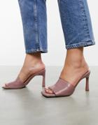 Asos Design Hattie Mid-heeled Mule Sandals In Blush Lizard-pink