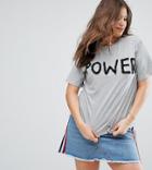 Asos Curve T-shirt In Boyfriend Fit With Beaded Power Motif - Gray