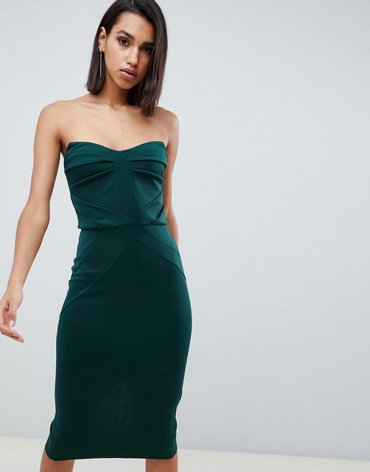 Asos Design Seamed Bandeau Midi Bodycon Dress-green