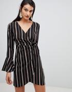 Lunik Stripe Wrap Dress - Black