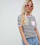 Asos Design Petite Pocket Stripe T-shirt With Contrast Binding - Multi