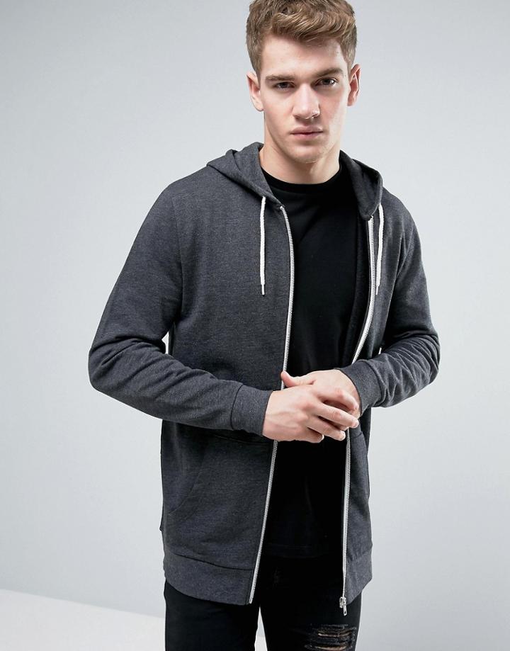 Asos Longline Zip Up Hoodie In Charcoal Marl - Gray