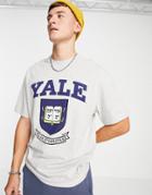 Topman Oversized Fit T-shirt With Yale Print In Gray Heather-grey