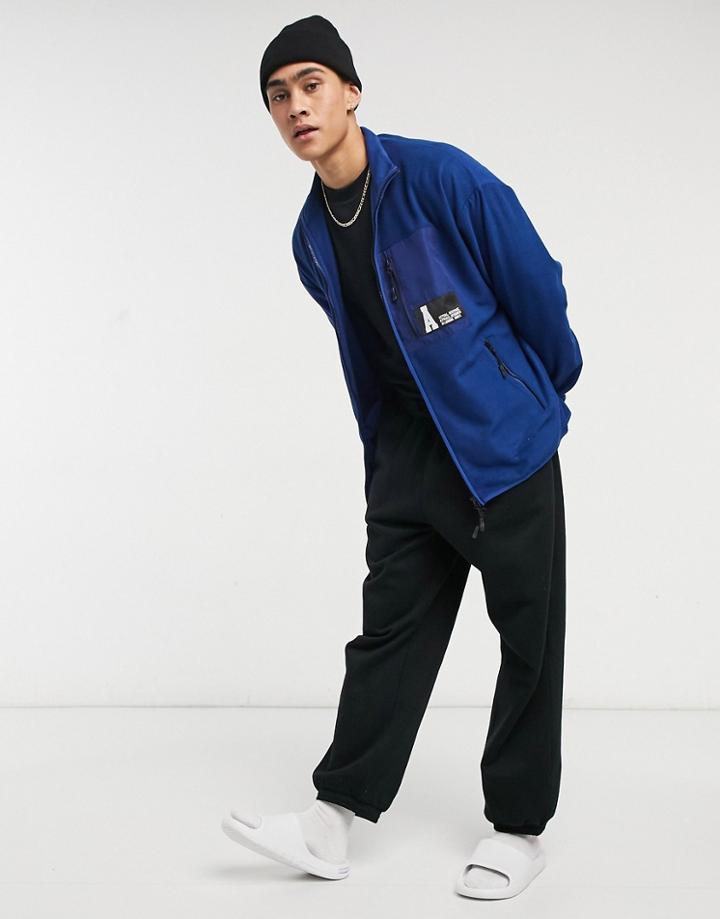 Asos Actual Oversized Track Jacket In Polar Fleece With Logo Pocket-multi