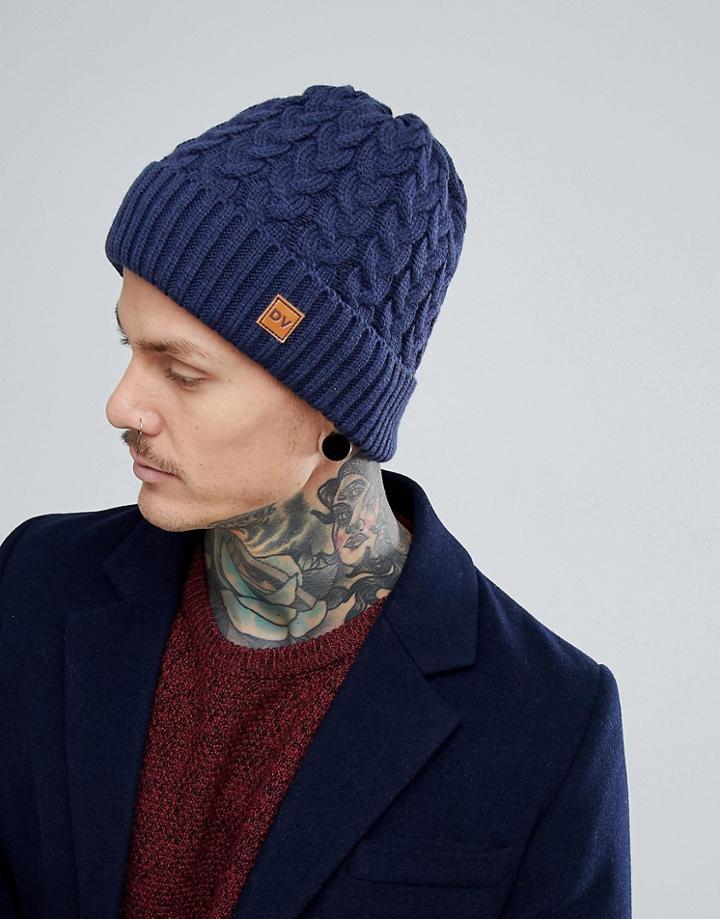 Dead Vintage Cable Beanie Hat Navy - Blue