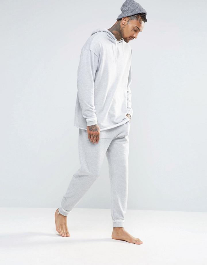 Asos Loungewear Towelling Slim Jogger With Kangaroo Pocket - Gray