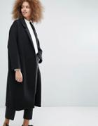 Monki Longline Quilted Coat - Black