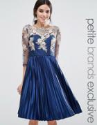 Chi Chi London Petite Bardot Long Sleeve Lace Dress With Pleated Skirt