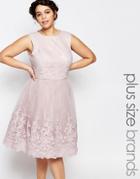 Chi Chi London Plus Premium Embroidered Lace Tulle Midi Prom Dress - Mauve