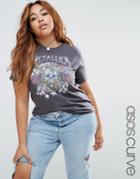 Asos Curve T-shirt With Metallica Print In Washed Oversized Fit - Gray