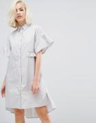 Lost Ink Shirt Dress With Peplum Hem - Gray