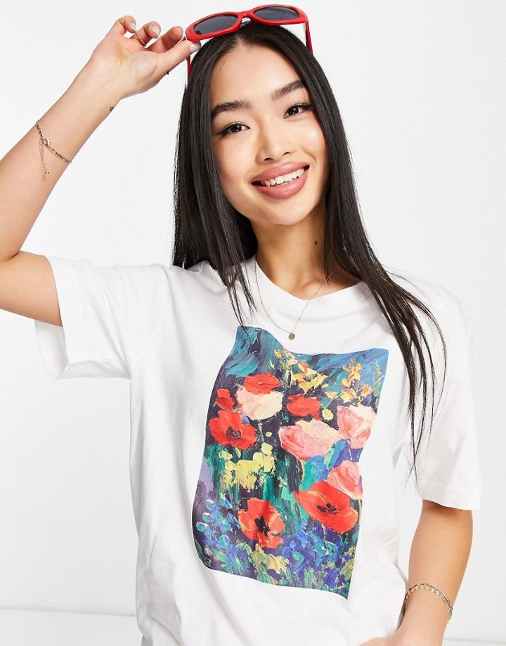 Monki Bci Cotton Front Print T-shirt In White