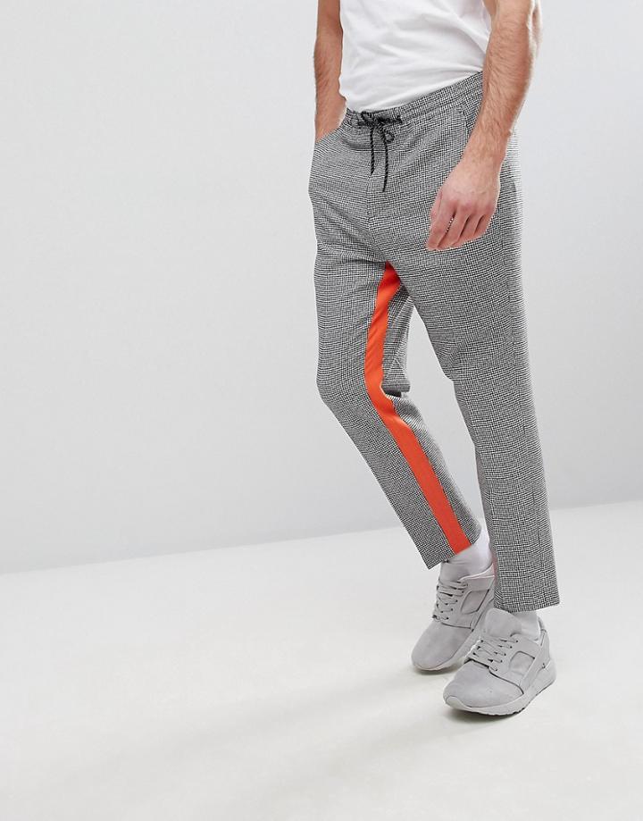 Asos Tapered Smart Pants In Gingham With Orange Insert Stripe - Black
