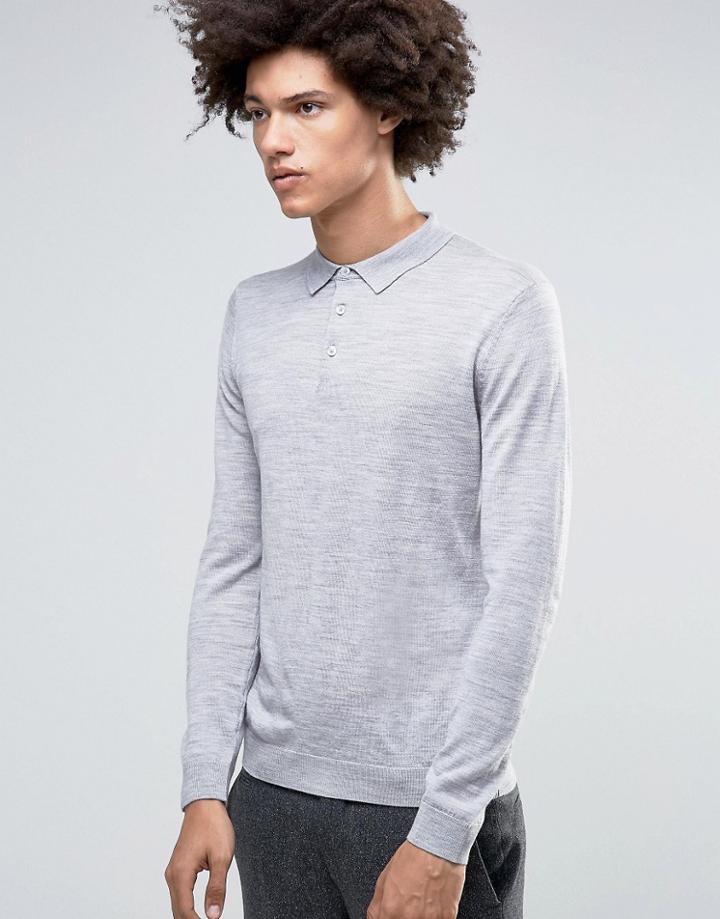 Minimum Jaylen Merino Ls Knit Polo - Gray