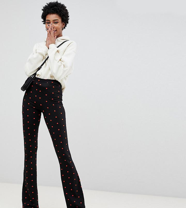 Asos Design Tall Heart Print Flare Pants - Multi
