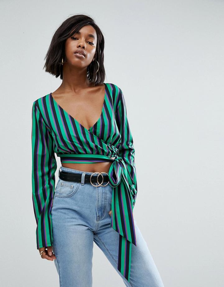 Prettylittlething Striped Wrap Blouse - Multi