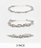 Asos Design 3 Pack Chain Bracelet Set In Silver Tone