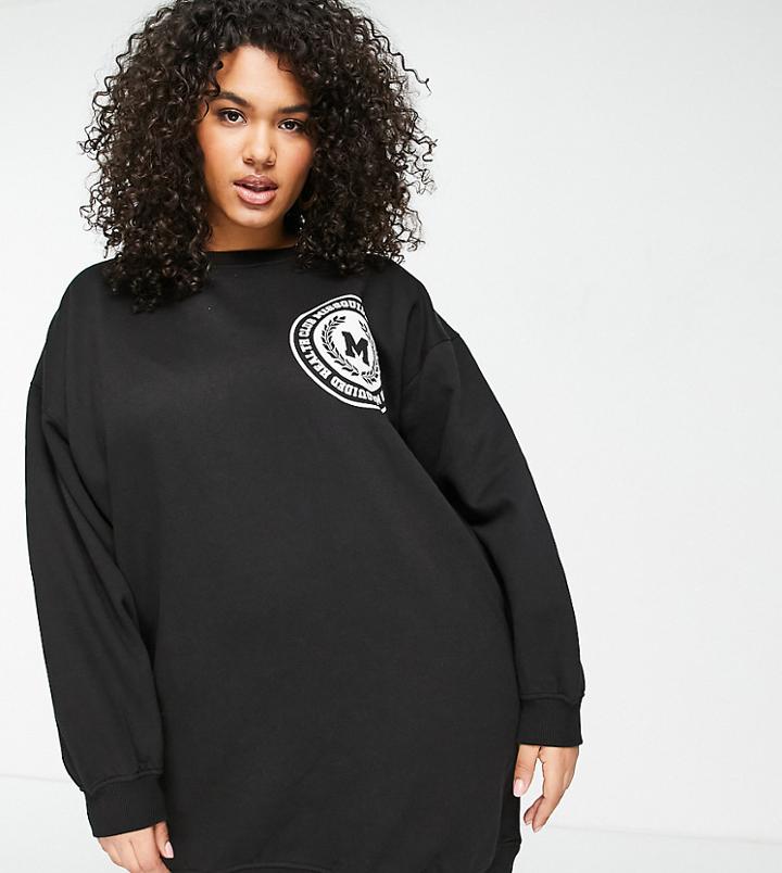 Missguided Plus Graphic Sweater Dress With V Neck In Black