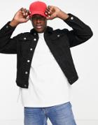 River Island Sherpa Collar Denim Jacket In Black