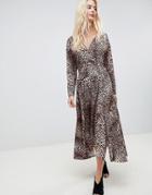 Asos Design Wrap Midi Dress In Animal Print - Multi