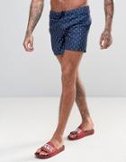 D Struct Swim Shorts With Mini Palm Tree Print - Navy