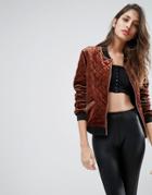 Missguided Quilted Bomber Jacket Bronze - Gold