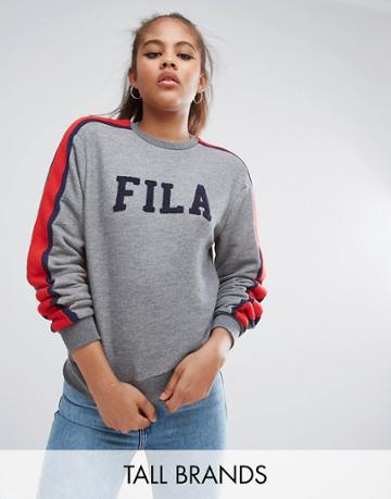 Fila Tall Logo Sweatshirt With Sports Stripe Sleeve - Gray