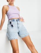 Monki Emma Organic Cotton High Waist Denim Shorts In Light Wash-blues
