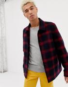 Asos Design Wool Mix Button Through Jacket In Heritage Check - Red