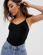 River Island Tank With Metal Strap Detail In Black - Black