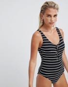 Seafolly Stripe Lace Up Maillot Swimsuit-multi