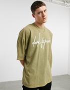 Asos Dark Future Oversized T-shirt In Washed Green With Logo