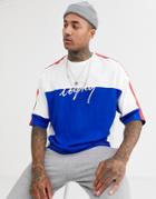 Asos Design Organic Cotton Oversized T-shirt With Color Block And Chest Embroidery In Organic Cotton-white