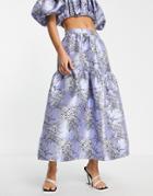 Asos Edition Jacquard Full Midi Skirt With Tiers In Blue