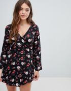 Hollister Wrap Front Floral Romper - Black