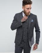 Gianni Feraud Skinny Fit Blue Checked Suit Jacket - Blue