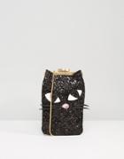 Lulu Guinness Glitter Kookie Cat Ellie Crossbody Bag - Black