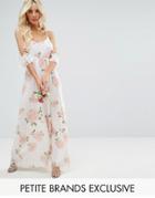 John Zack Petite Allover Rose Floral Cold Shoulder Maxi Dress - Multi