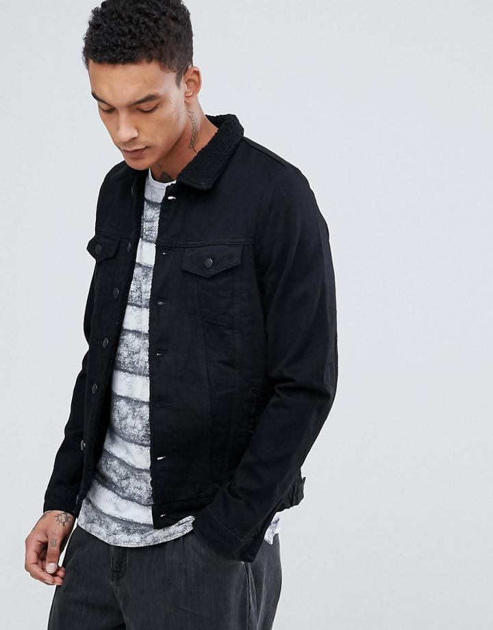 Just Junkies Fleece Lined Denim Jacket - Black
