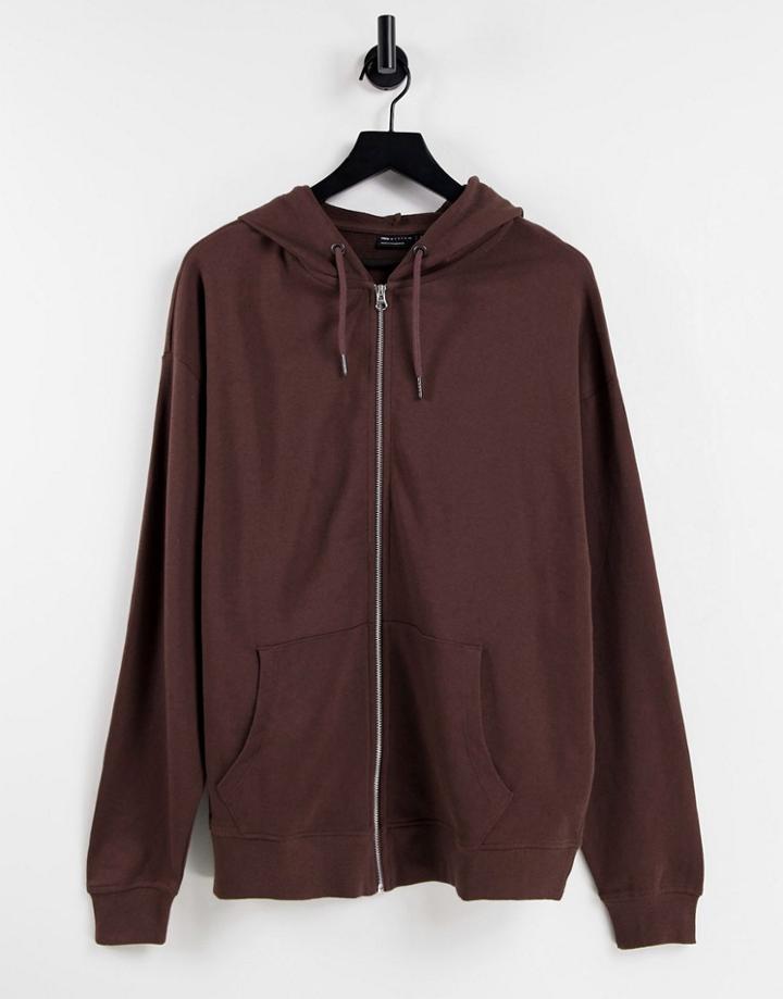 Asos Design Organic Cotton Super Oversized Zip Up Hoodie In Brown