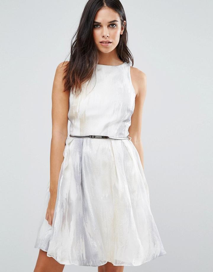Little Mistress Organza Embroidered Prom Dress - Silver
