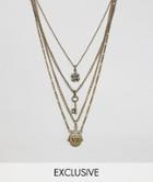 Reclaimed Vintage Inspired Multi Layered Necklaces With Coin And Cross In Burnished Gold Exclusive To Asos - Gold