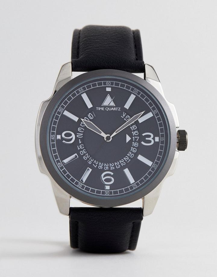 Asos Oversized Watch In Black And Gunmetal With Hour And Minute Track - Black