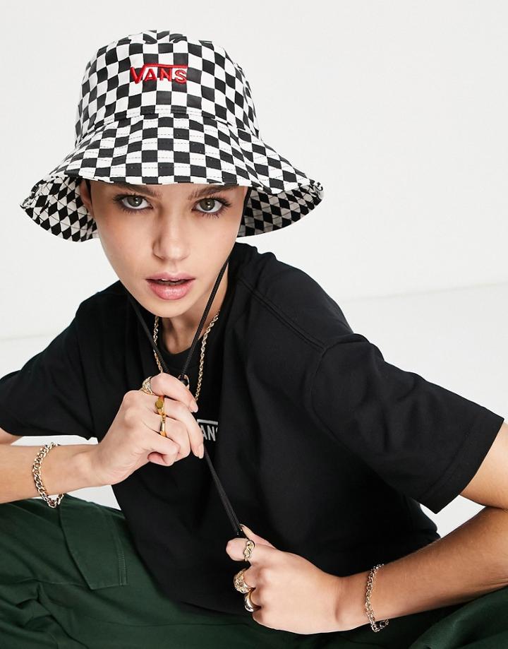 Vans Level Up Bucket Hat In Checkerboard-black