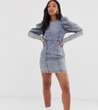 Reclaimed Vintage Inspired Denim Dress With Puff Sleeve-multi
